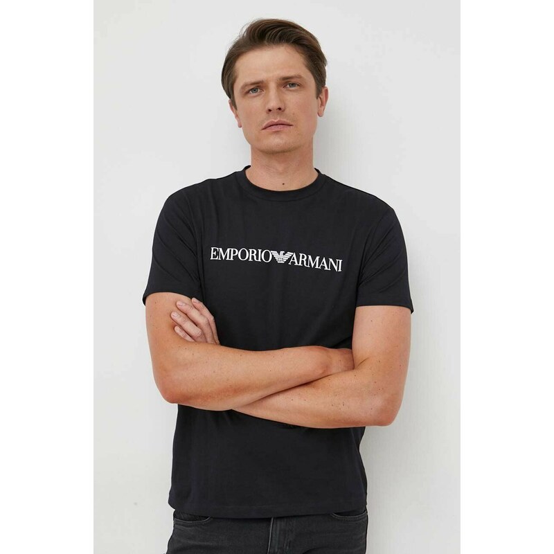 Bavlněné tričko Emporio Armani tmavomodrá barva, s potiskem, 8N1TN5 1JPZZ