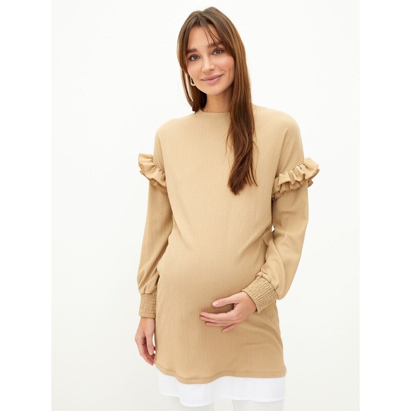 LC Waikiki Crew Neck Straight Long Sleeve Maternity Tunic