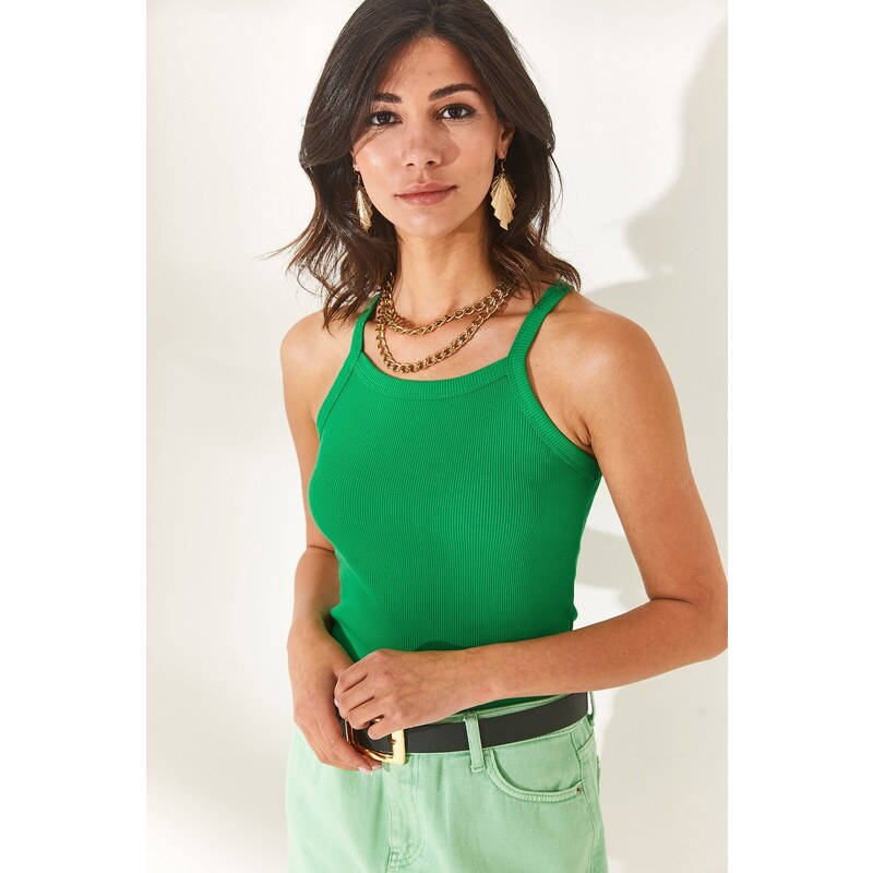 Olalook Women's Grass Green Strap Camisole Bodysuit