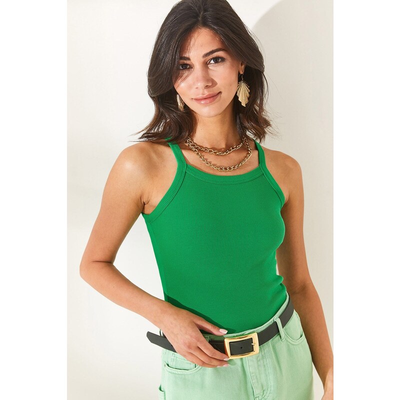 Olalook Women's Grass Green Strap Camisole Bodysuit