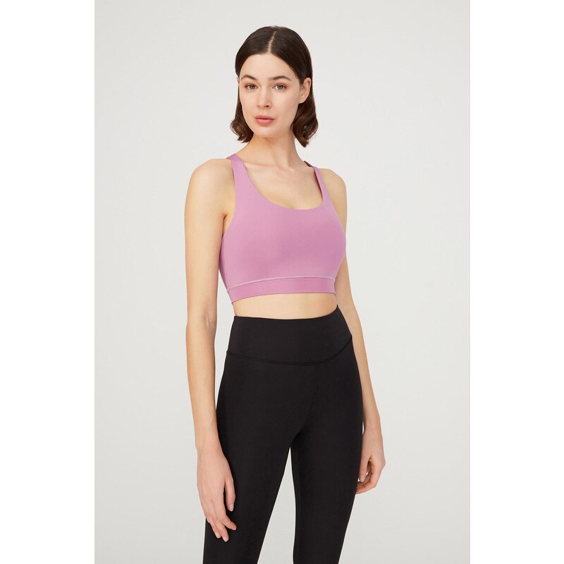 LOS OJOS Lavender Lightly Supported Back Detail Covered Sports Bra.