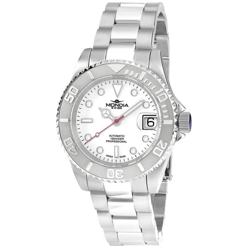 Mondia Watches Stříbrné pánské hodinky Mondia Swiss s ocelovým páskem Icon Legend - Silver / White 40MM Automatic