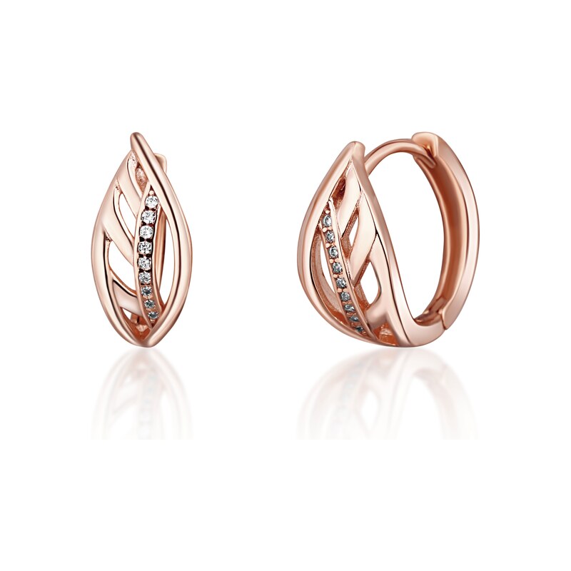 JVD Dámské kruhové stříbrné rose gold náušnice se zirkony