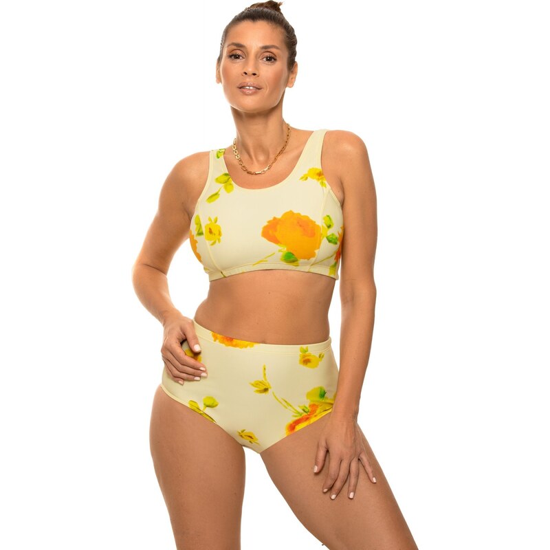MARKO COLLECTION Světle žluté plavky s potiskem žlutých růží