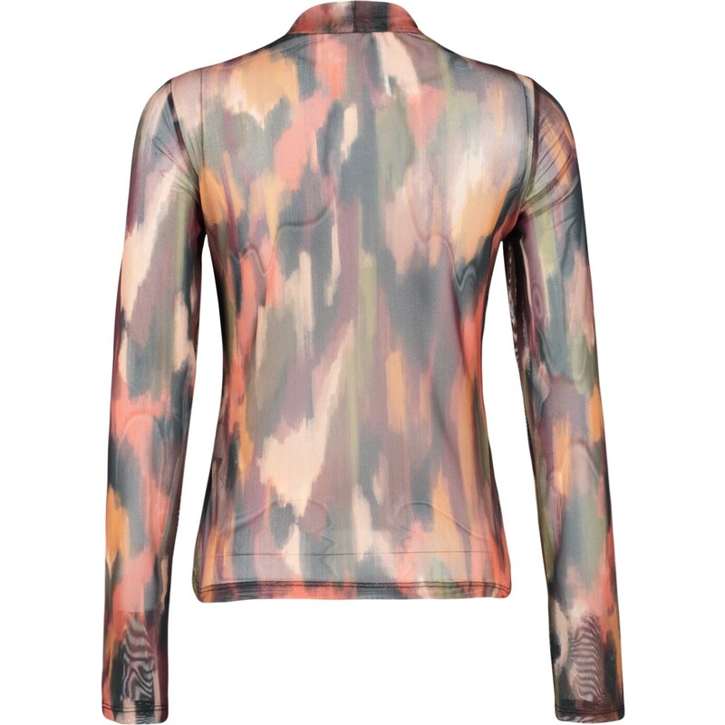 Trendyol Multi Color Printed High Neck and Lined Transparent Back Tulle Flexible Knitted Blouse