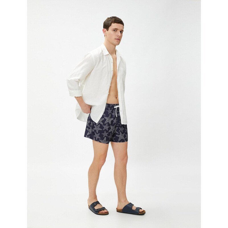 Koton Marine Shorts with a Star Print Tie Waist, Pocket Detailed.