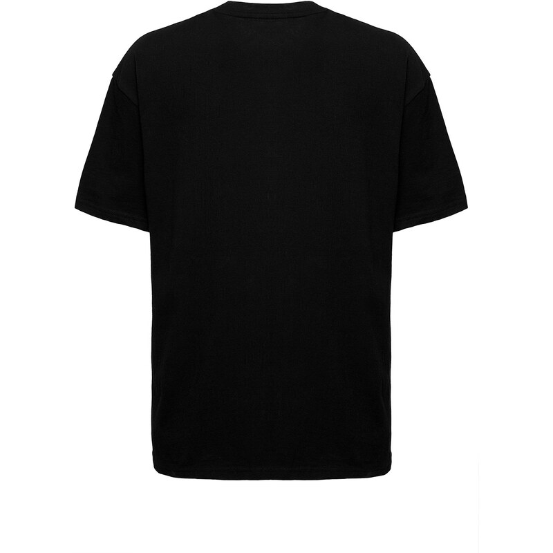 GRIMELANGE Fantasy Pánské černé tričko s černým potiskem a kulatým výstřihem
