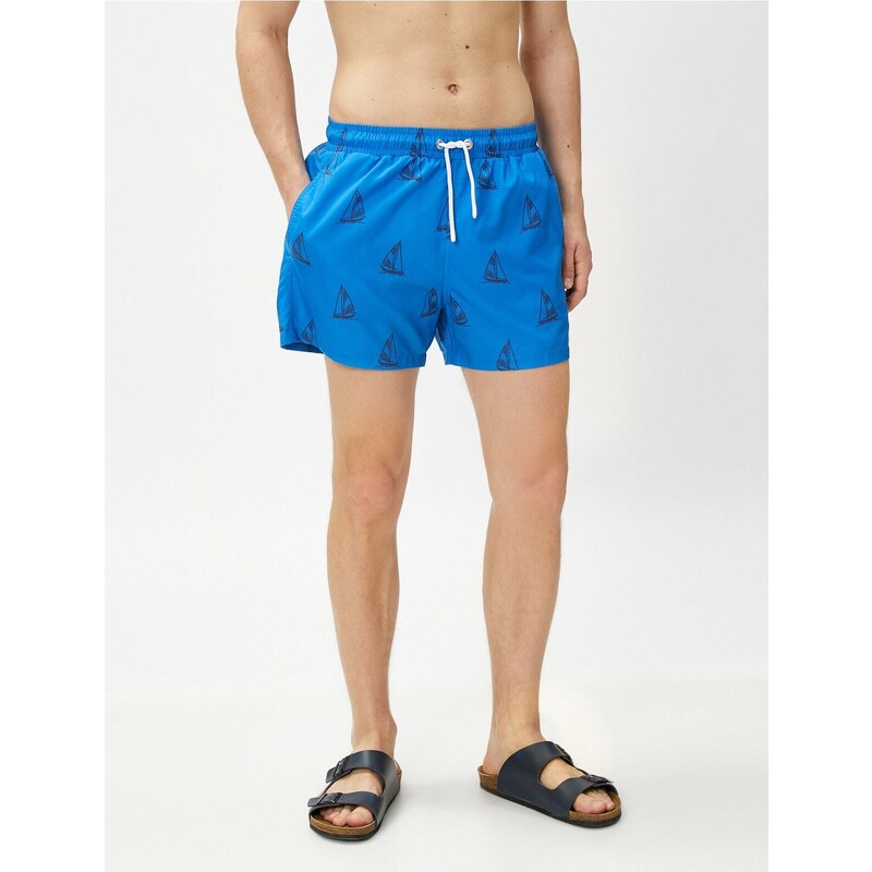 Koton Marine Shorts with Sailboat Printed Tie Waist, Pocket Detailed.