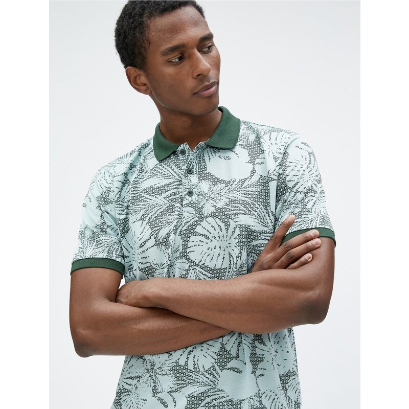 Koton Floral Slim Fit Polo T-Shirt with Short Sleeves.