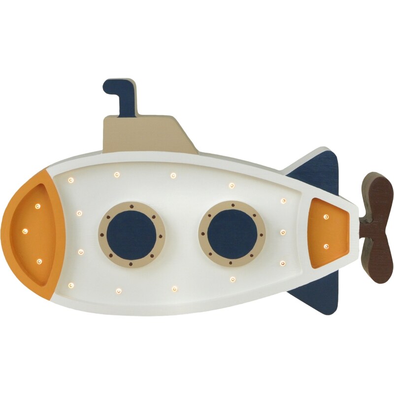 Peekaboo Bílá dřevěná dětská LED lampa Ponorka 40 cm