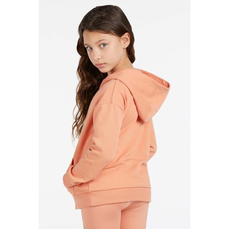 Dětská bavlněná mikina Guess oranžová barva, s kapucí, s aplikací