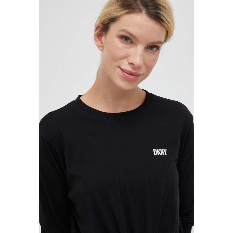 Bavlněné tričko s dlouhým rukávem Dkny černá barva, DP3T9061