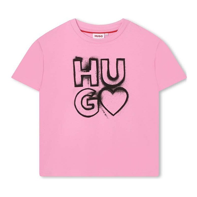 Dětské bavlněné tričko HUGO růžová barva