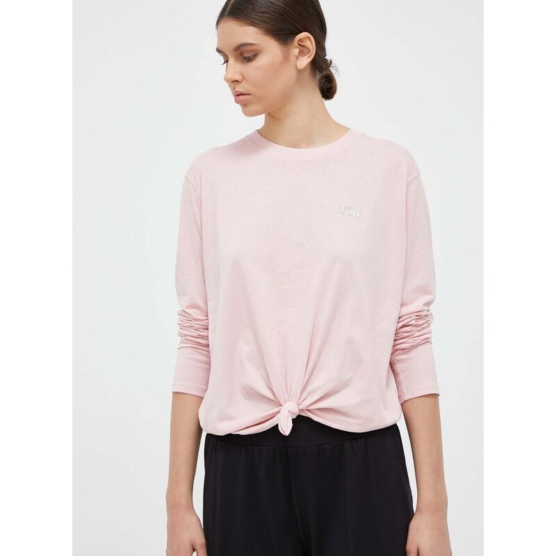 Bavlněné tričko s dlouhým rukávem Dkny růžová barva, DP3T9061