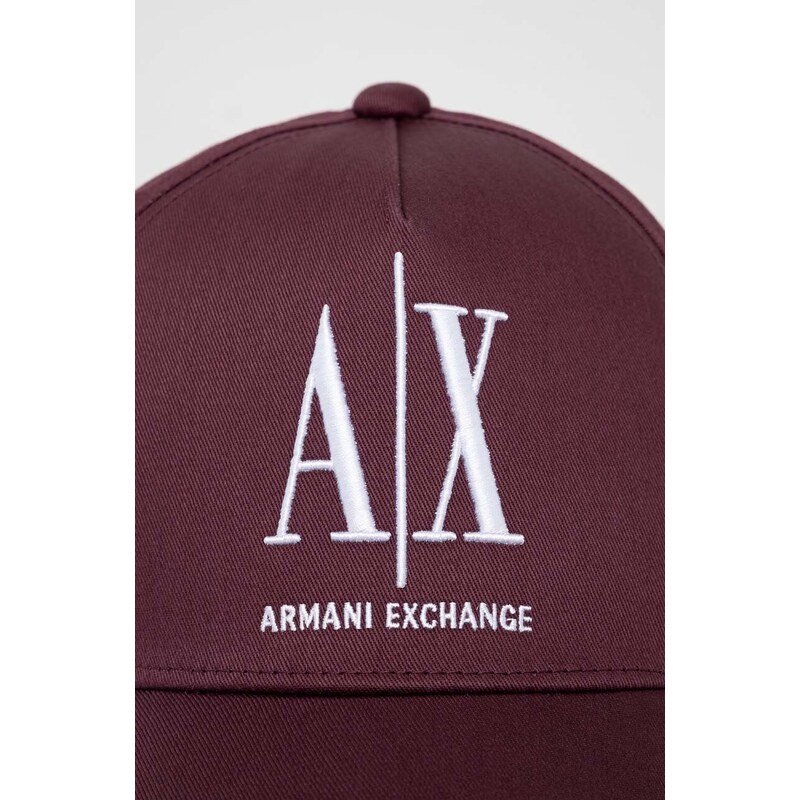 Bavlněná baseballová čepice Armani Exchange vínová barva, s aplikací, 954047 CC811 NOS