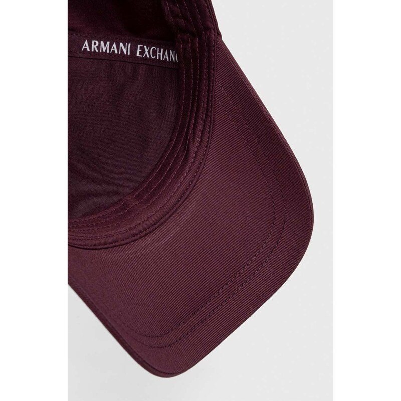 Bavlněná baseballová čepice Armani Exchange vínová barva, s aplikací, 954047 CC811 NOS