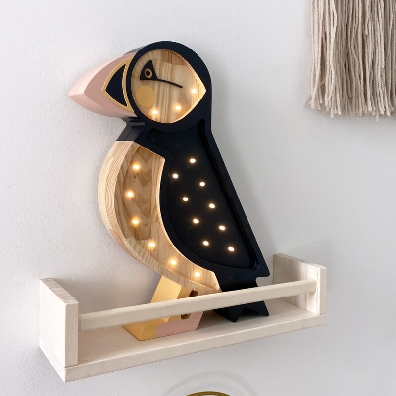 Peekaboo Černo-béžová dřevěná dětská LED lampa Papuchalk 37,5 cm