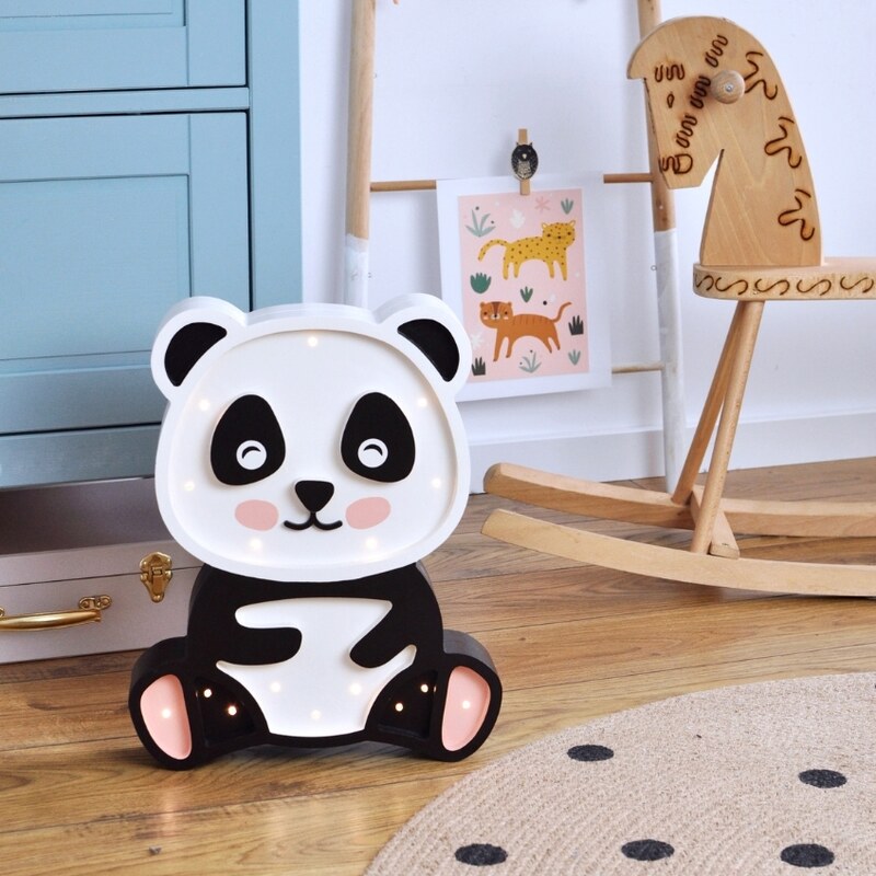 Peekaboo Černobílá dřevěná dětská LED lampa Panda 36 cm