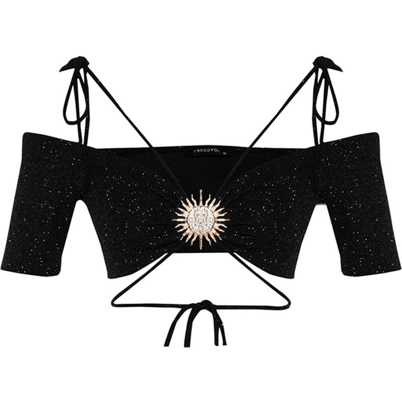 Trendyol X Zeynep Tosun Black Sunglasses Accessory Detailed Glittery Knitted Bustier