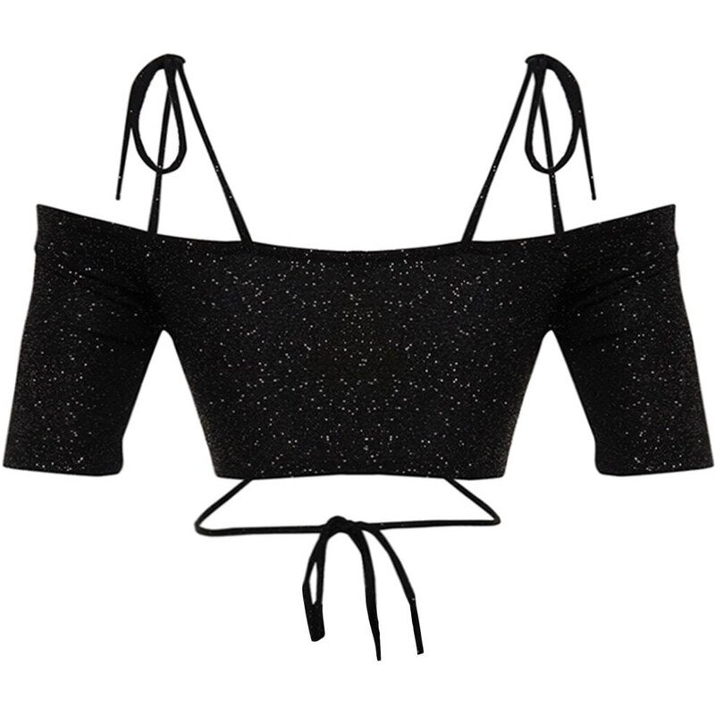 Trendyol X Zeynep Tosun Black Sunglasses Accessory Detailed Glittery Knitted Bustier