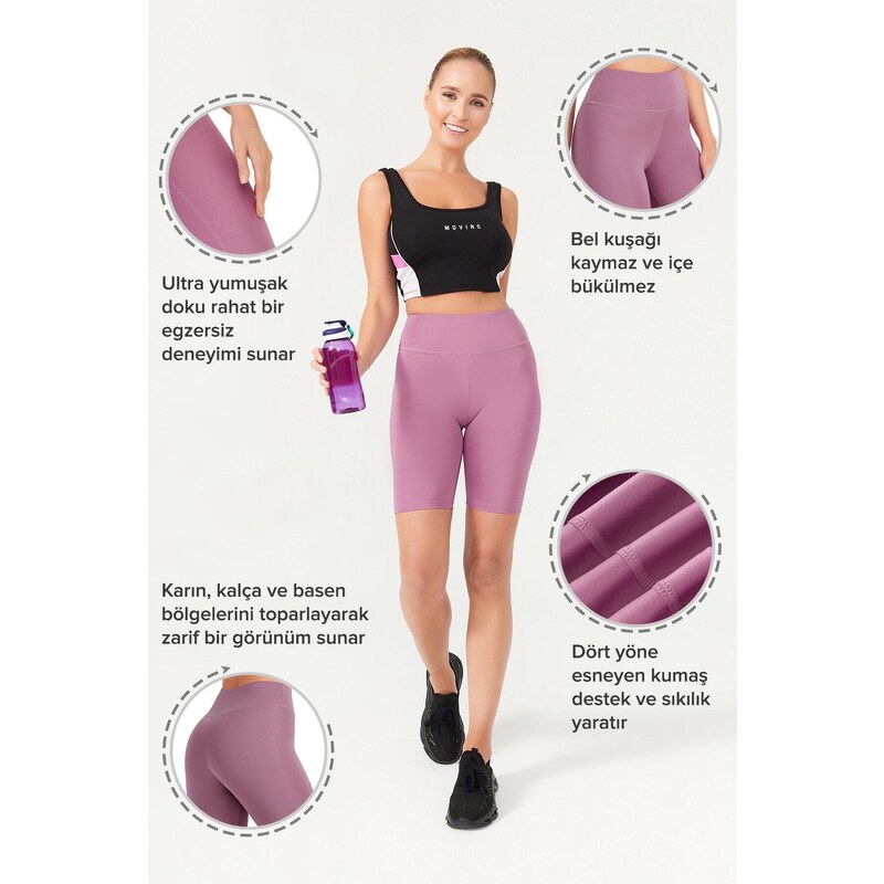 LOS OJOS Women's Lavender High Waist Contouring Cycling Shorts Sport Leggings