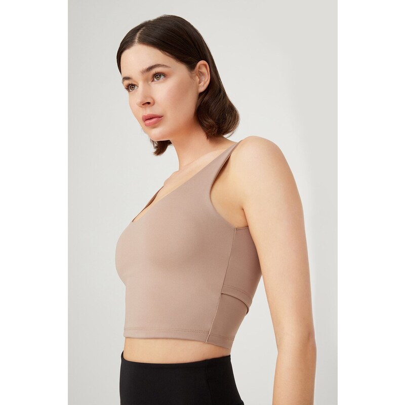 LOS OJOS Beige Lightly Support Back Detail Covered Crop Top Bustier