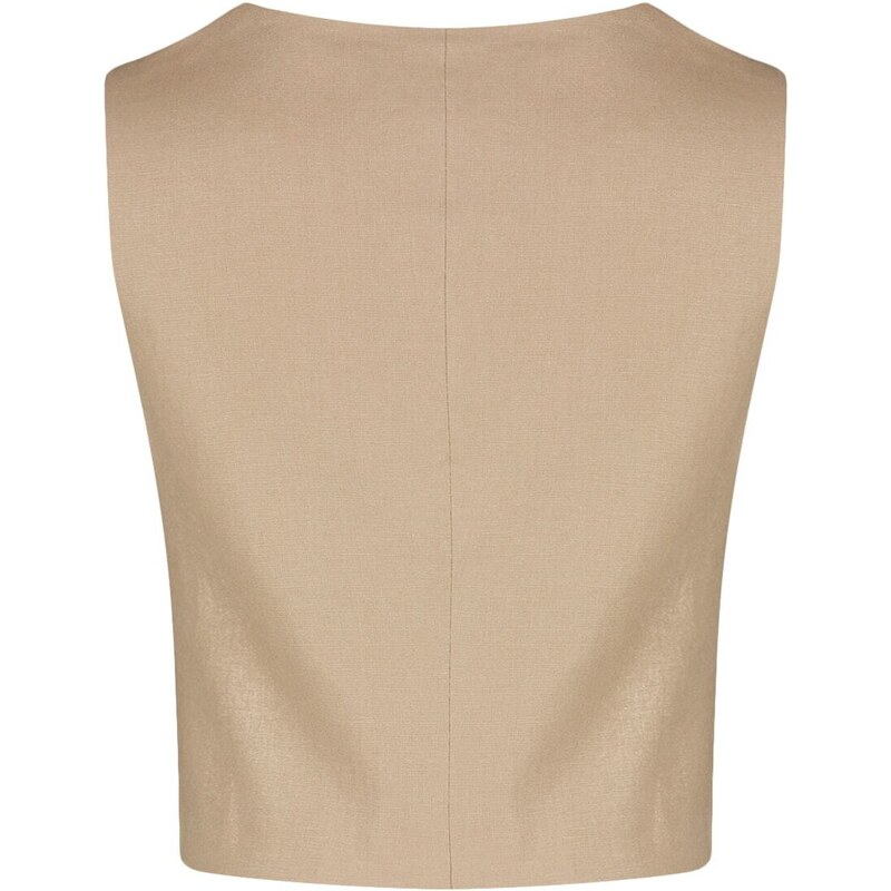 Trendyol Beige Fitted Button Detailní Crop Woven Linen Look Vesta