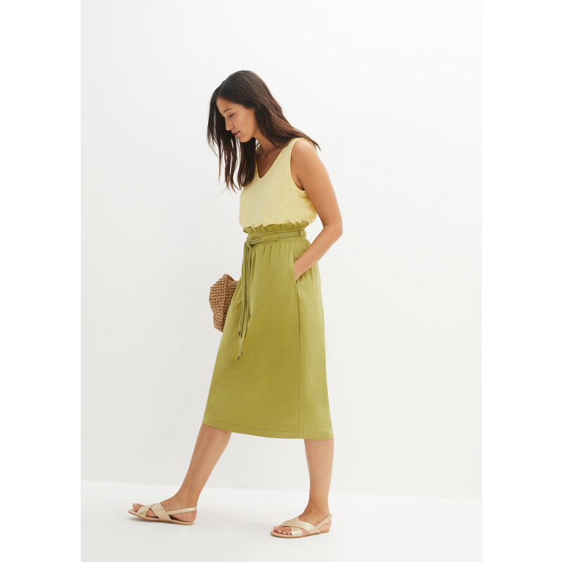 bonprix Žerzejová sukně s tkaničkou Zelená