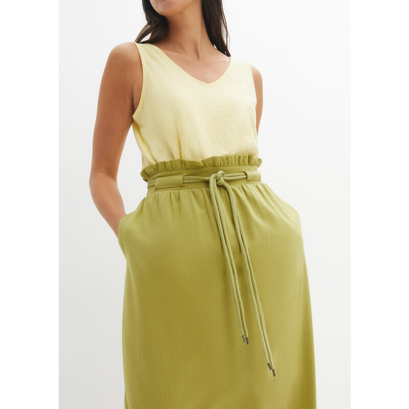 bonprix Žerzejová sukně s tkaničkou Zelená