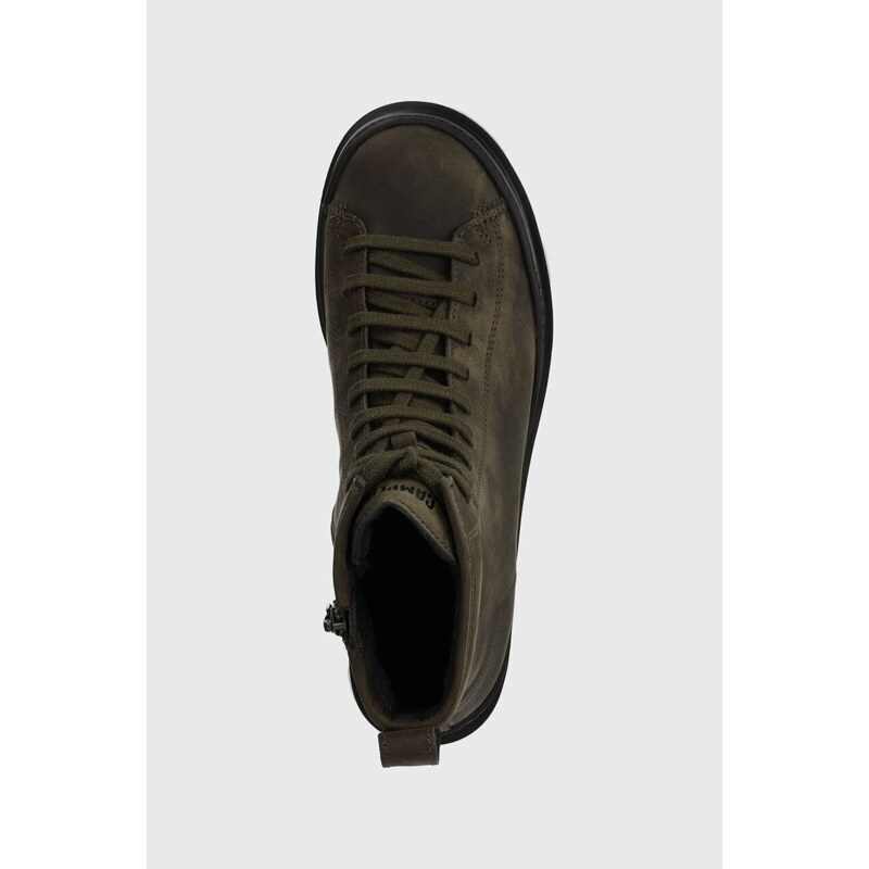Kožené kotníkové boty Camper Brutus dámské, zelená barva, na plochém podpatku, K400325.037