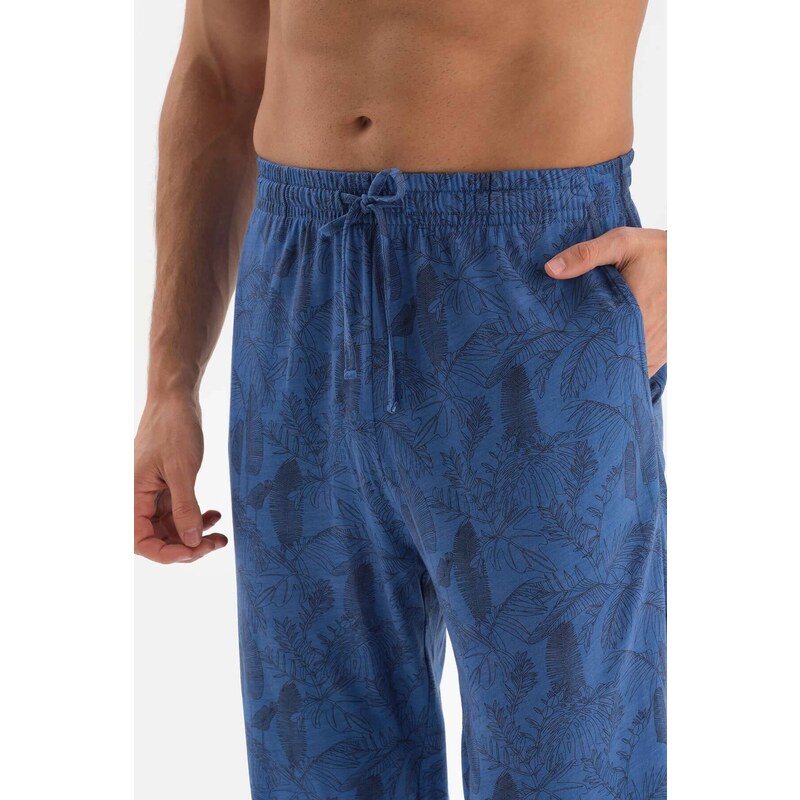 Dagi Blue Shirt Collar Printed Size Cotton Modal Pajamas Set