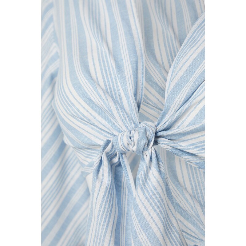 Trendyol Blue Striped Crop Woven Tie Blouse