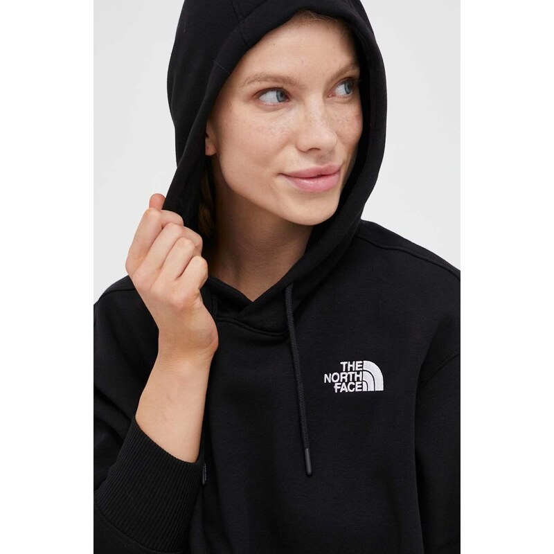 Mikina The North Face Essential dámská, černá barva, s kapucí, hladká, NF0A7ZJDJK31