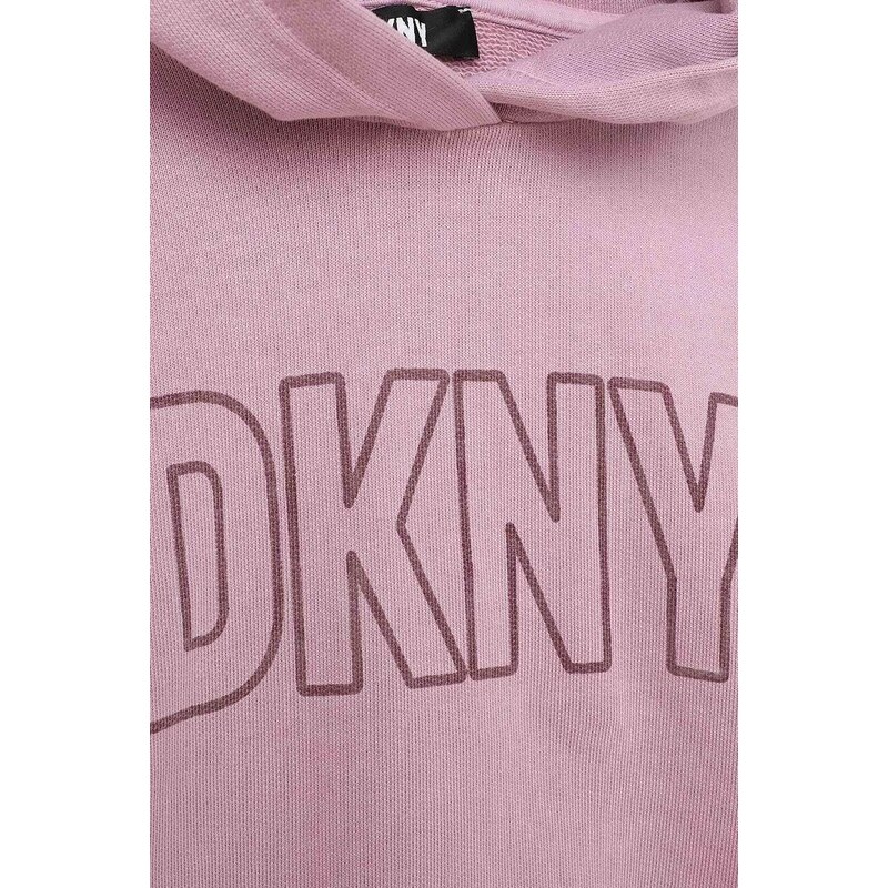 Dětská bavlněná mikina Dkny fialová barva, s kapucí, s potiskem