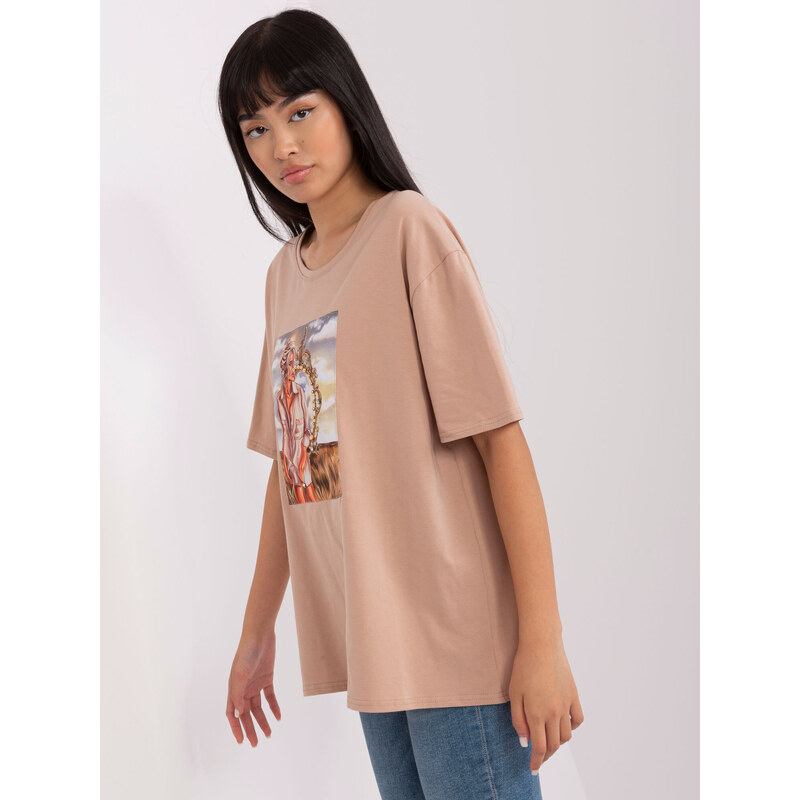 BASIC BÉŽOVÉ OVERSIZE TRIČKO S POTISKEM -BEIGE Béžová