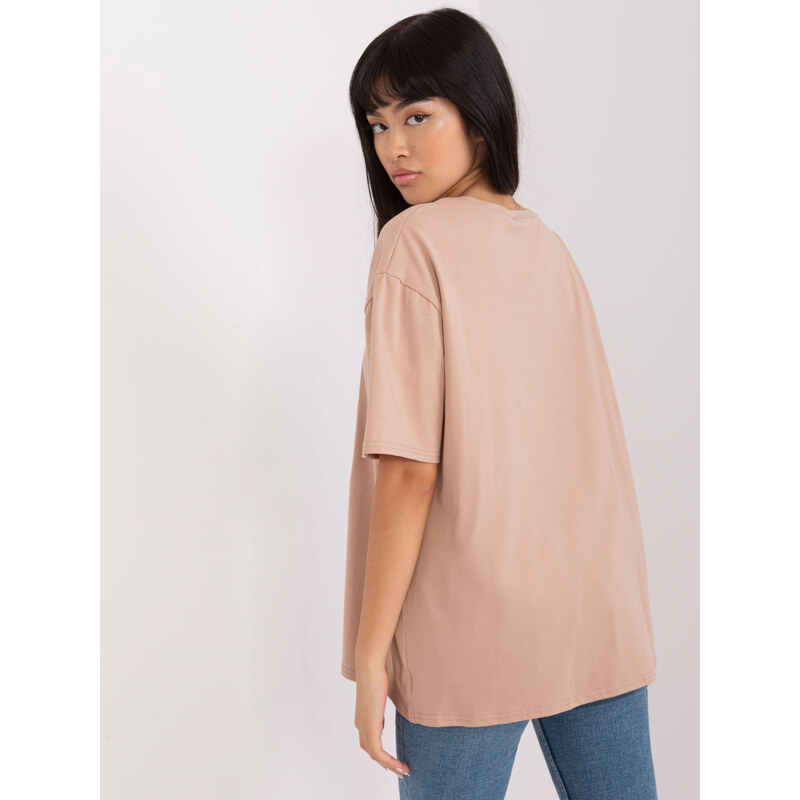 BASIC BÉŽOVÉ OVERSIZE TRIČKO S POTISKEM -BEIGE Béžová