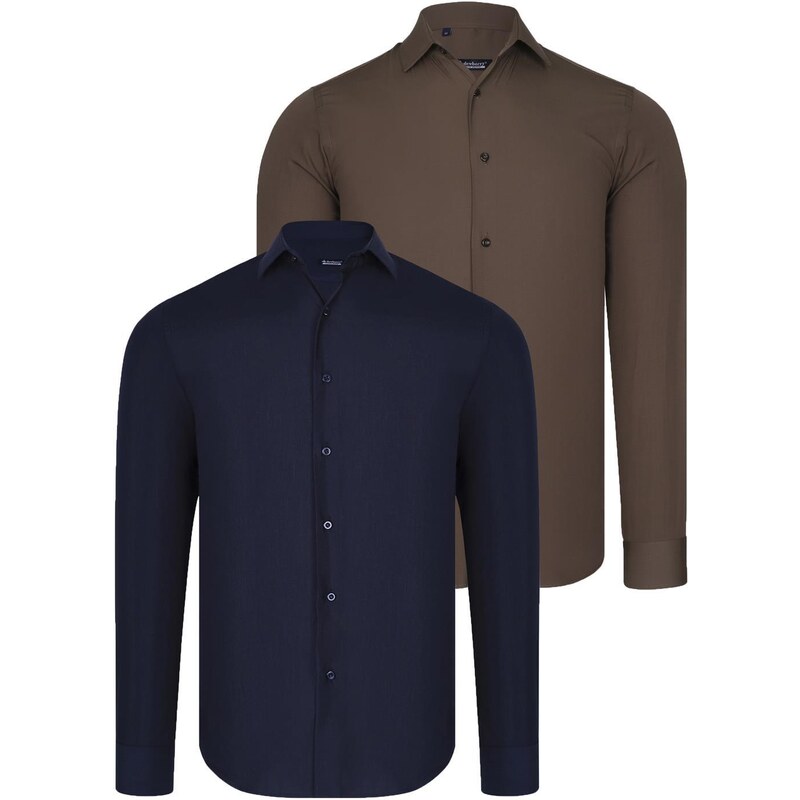 DUAL SET G726 DEWBERRY MENS SHIRT-NAVY BLUE-BROWN