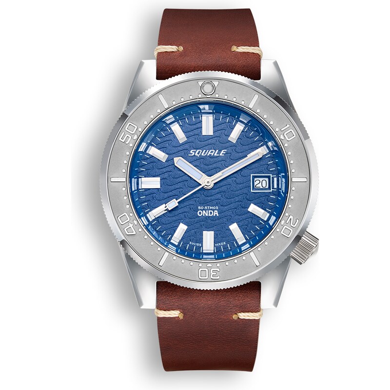 Squale Watches Stříbrné pánské hodinky Squale s koženým páskem 1521 Onda Leather - Silver 42MM Automatic