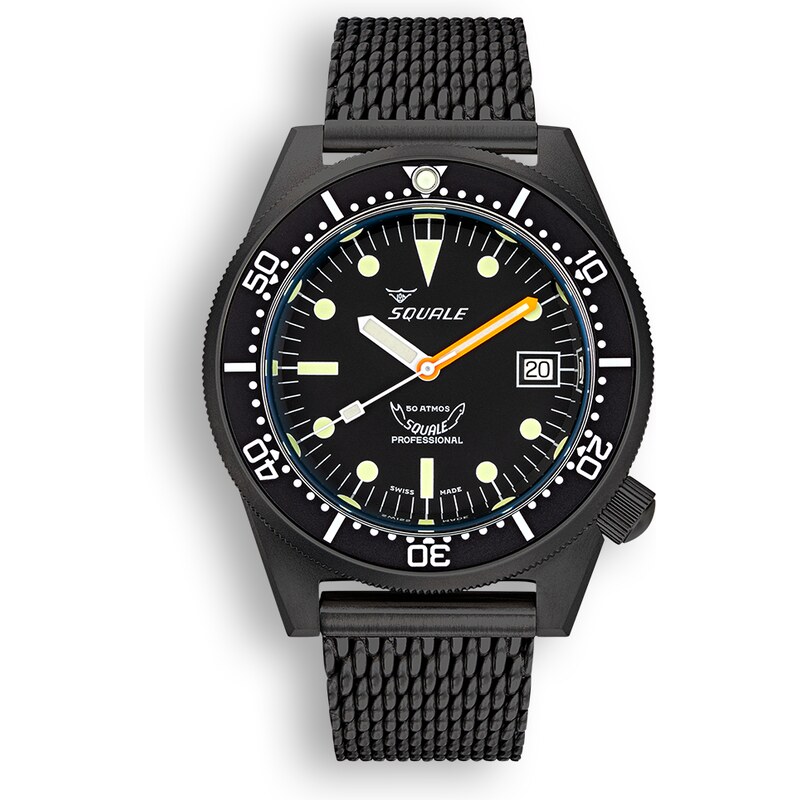 Squale Watches Černé pánské hodinky Squale s ocelovým páskem 1521 Pvd Black Mesh 42MM Automatic