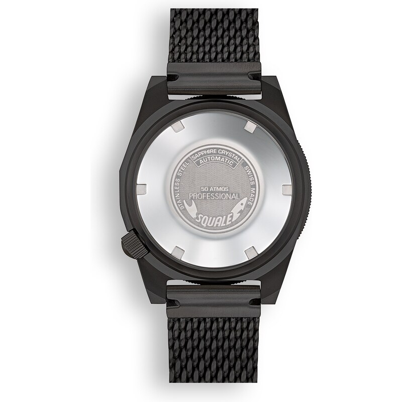 Squale Watches Černé pánské hodinky Squale s ocelovým páskem 1521 Pvd Black Mesh 42MM Automatic
