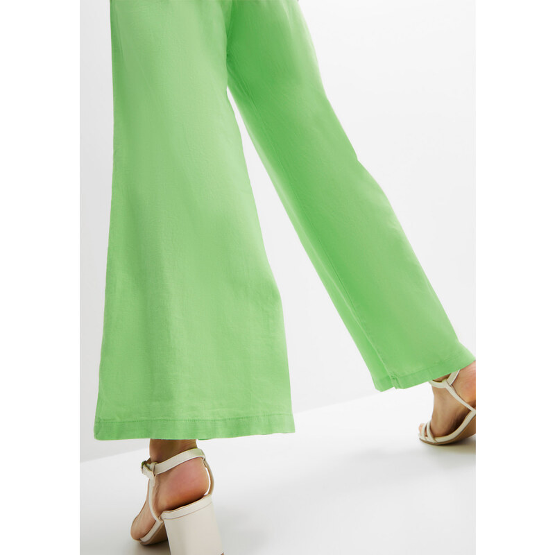 bonprix High-Waist kalhoty Marlene se lnem a pohodlnou žabičkovanou pasovkou Zelená