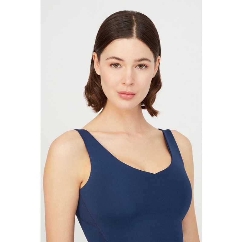 LOS OJOS Navy Blue V-Neck Lightly Support Covered Sports Bra Vneck