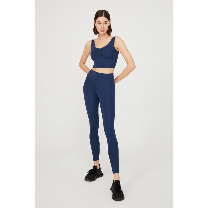 LOS OJOS Navy Blue V-Neck Lightly Support Covered Sports Bra Vneck