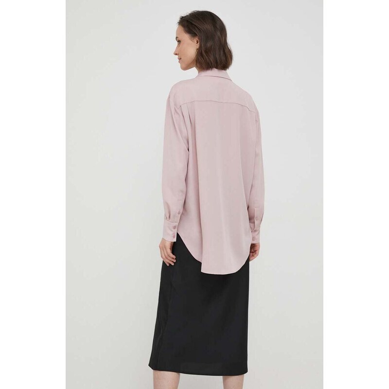 Košile Calvin Klein dámská, růžová barva, relaxed, s klasickým límcem