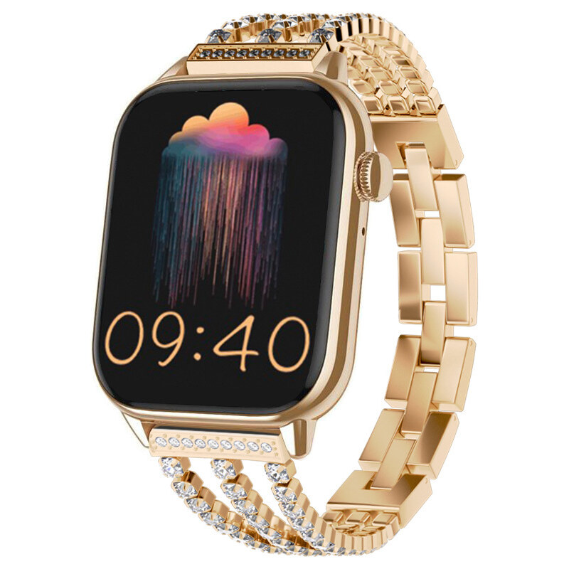 Chytré hodinky Madvell Pulsar s bluetooth voláním a EKG pudrová zlatá s pudrovým zlatým kovovým řemínkem Zira
