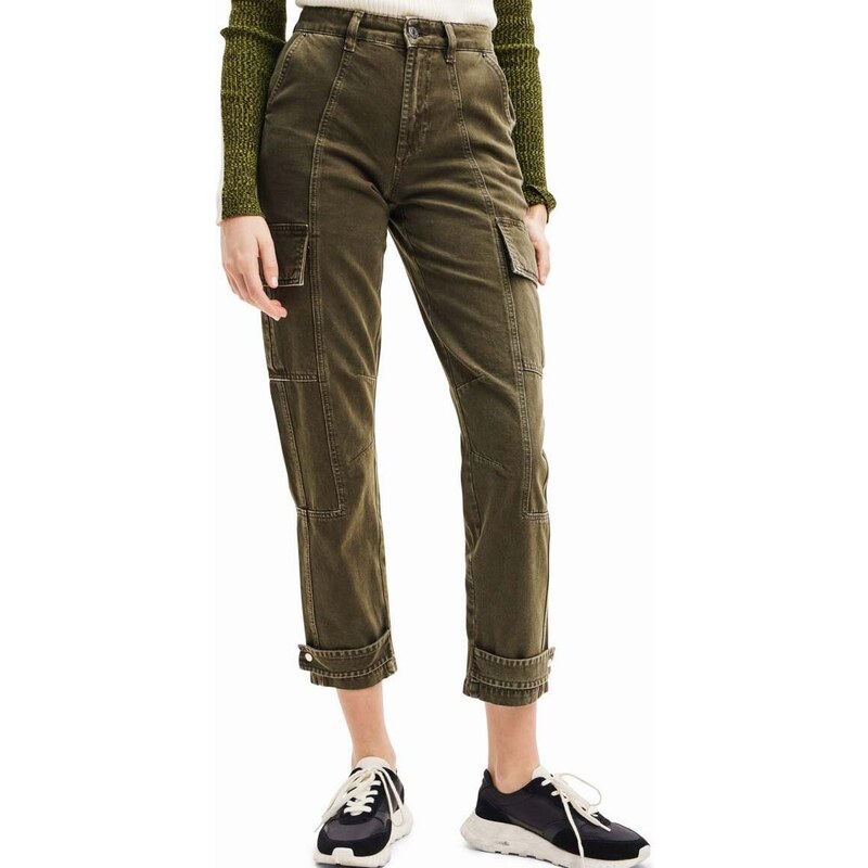 Kalhoty Desigual dámské, zelená barva