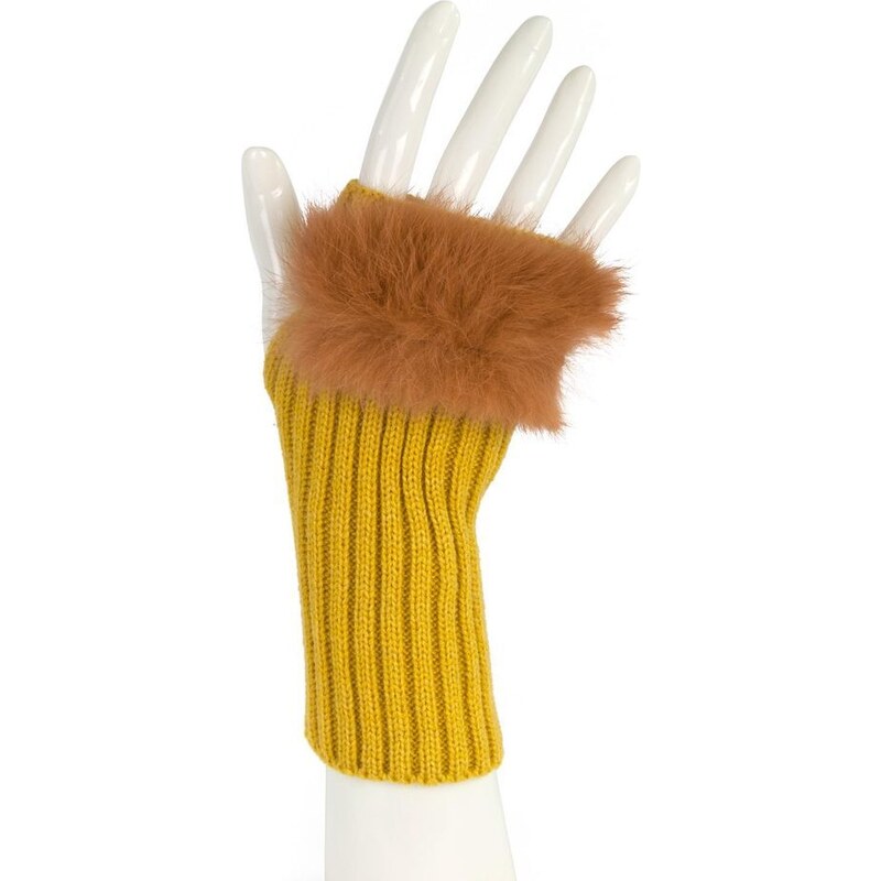 Art of Polo Krátké rukavičky z králičí kožešinky žluté