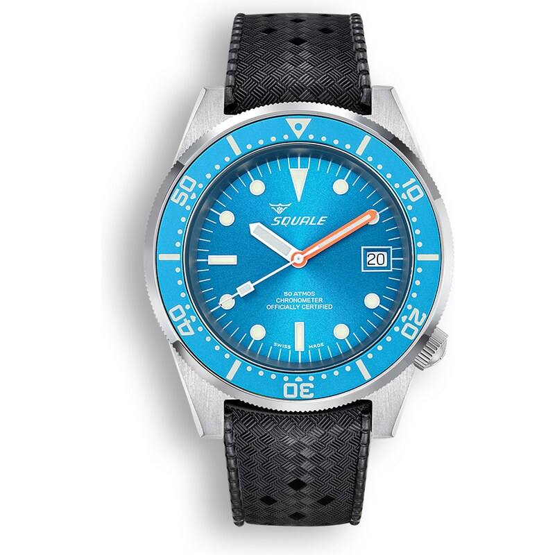 Squale Watches Stříbrné pánské hodinky Squale s gumovým páskem 1521 Ocean COSC Rubber - Silver 42MM Automatic
