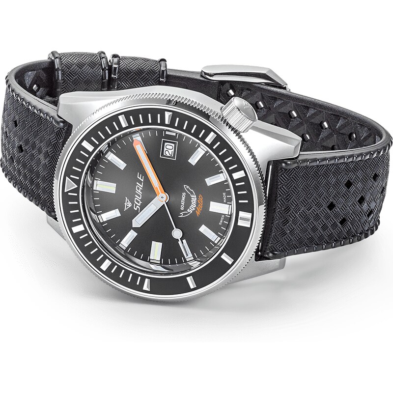 Squale Watches Stříbrné pánské hodinky Squale s gumovým páskem Matic Grey Rubber - Silver 44MM Automatic