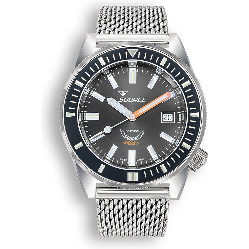 Squale Watches Stříbrné pánské hodinky Squale s ocelovým páskem Matic Grey Mesh - Silver 44MM Automatic